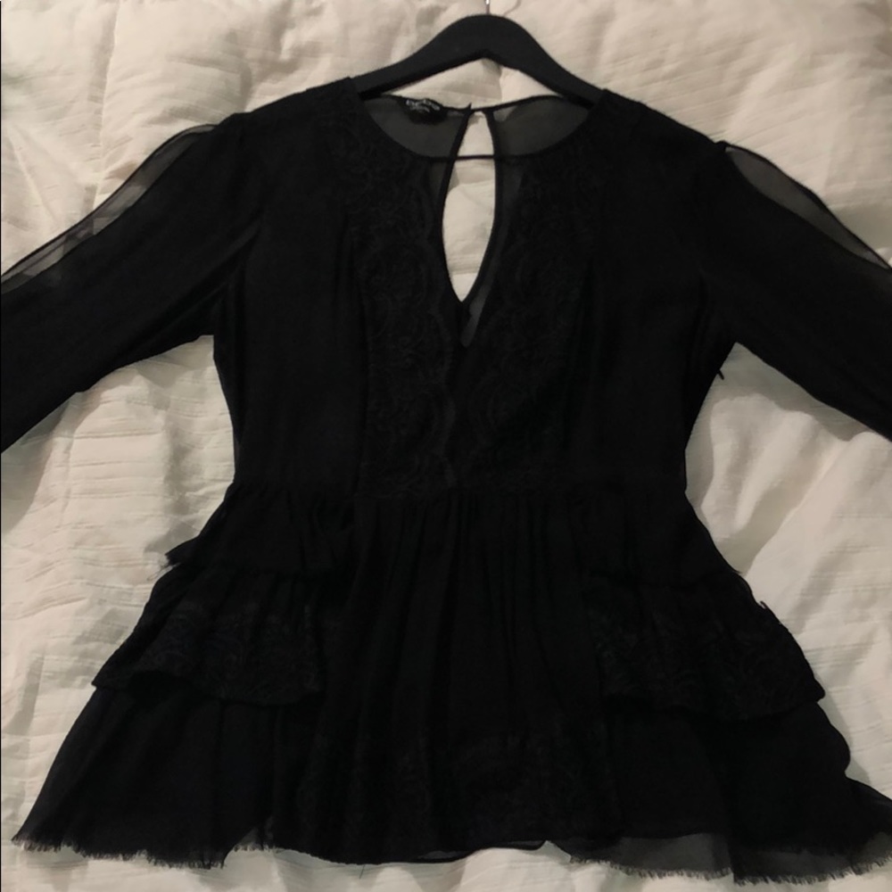 Long sleeve see though ruffle detail top
